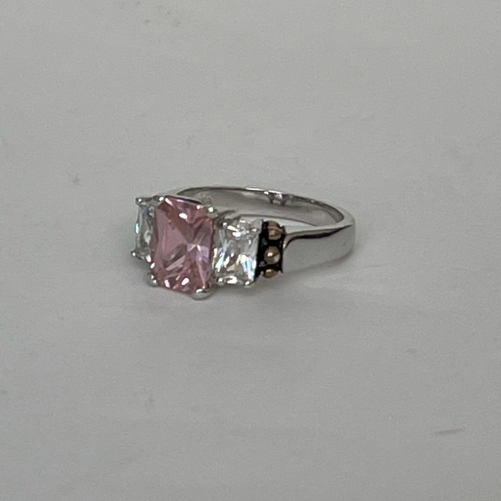 925 Sterling Silver Princess Cut CZ 3-Stones Ring - Picture 3 of 4